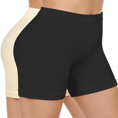ZENUTA Slip Shorts for Women Under Dresses, Seamless Anti Chafing Short Summer, Biker Shorts for Women(2pcs Black Nude)