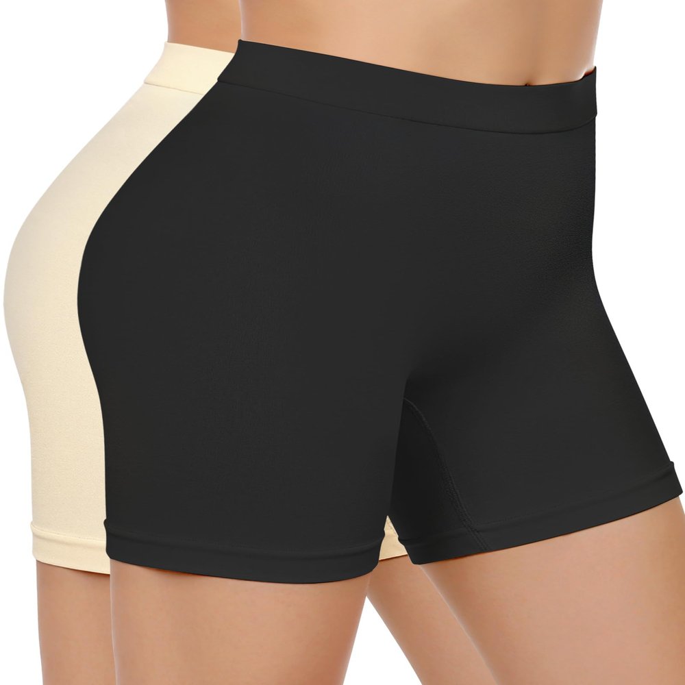 ZENUTA Slip Shorts for Women Under Dresses, Seamless Anti Chafing Short Summer, Biker Shorts for Women(2pcs Black Nude)