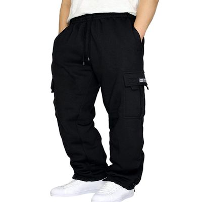 ZGZZ7 Men's Classic Cargo Sweatpants Fleece Loose Fit Drawstring Sweatpants with Pockets Black
