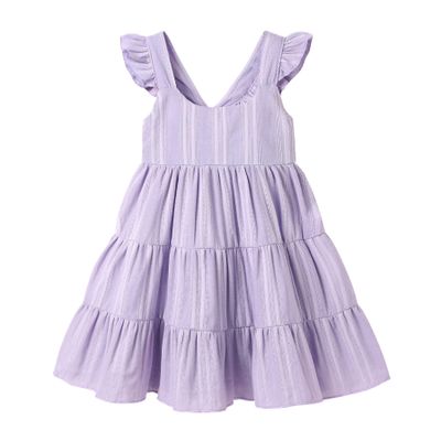 YOUNGER TREE Toddler Baby Girl Dress Summer Outfits Flutter Sleeve Smocked Dress Kids Causal Boho Dresses Clothes (3-4T, Purple Dress)