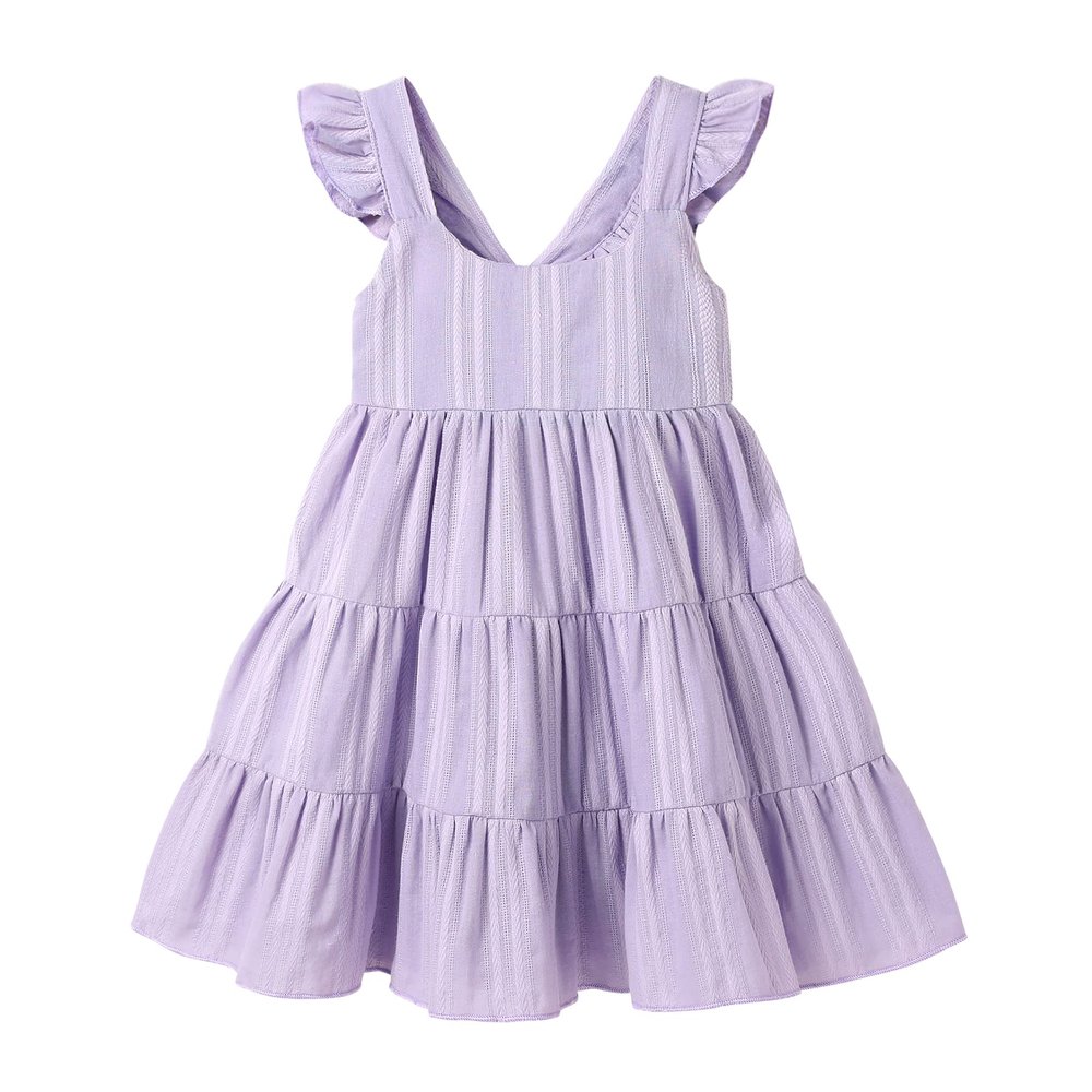 YOUNGER TREE Toddler Baby Girl Dress Summer Outfits Flutter Sleeve Smocked Dress Kids Causal Boho Dresses Clothes (3-4T, Purple Dress)