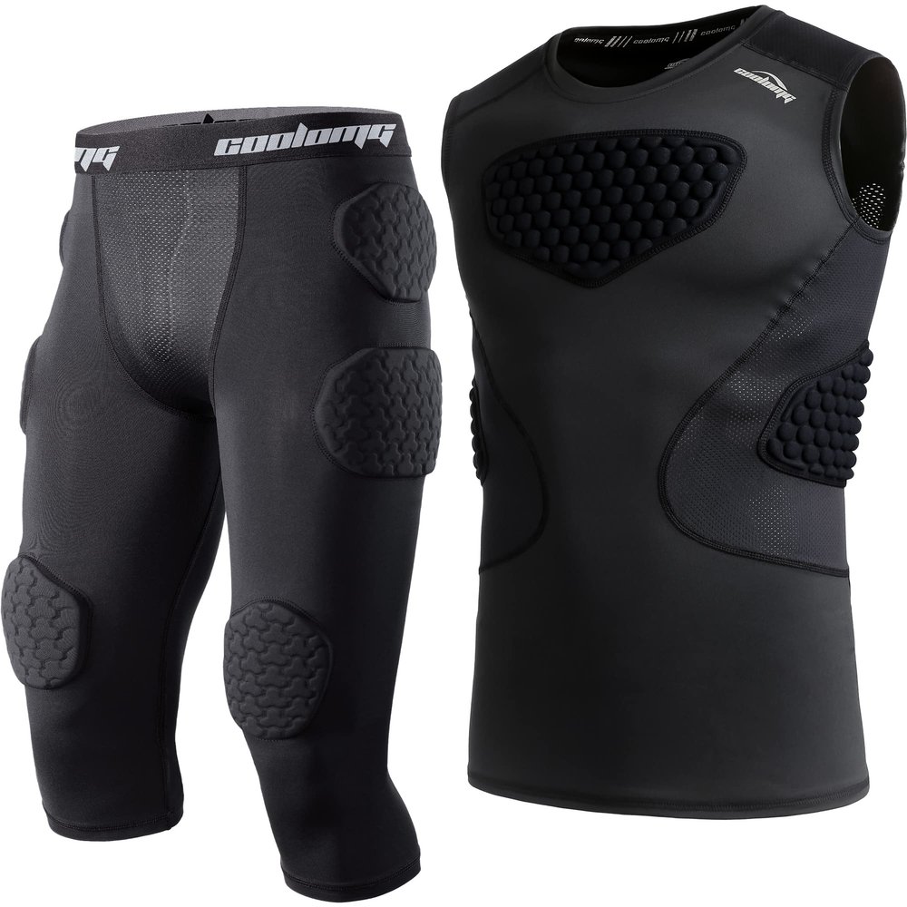 COOLOMG Youth Football Padded Shirts+Youth Football Padded Leggings Size L