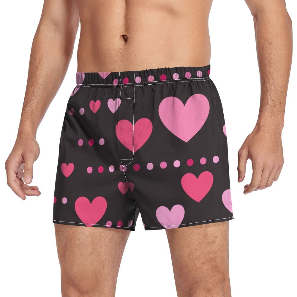 Aflyko Valentines' Day Novelty Boxer Shorts Pink Heart Dot Cute Relaxed Fit Boxers Loose Spring Men's Underwear, M
