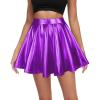 Metallic Womens High Waisted Skater Skirt - Flared Mini Rave Skirt in Purple Medium view 2