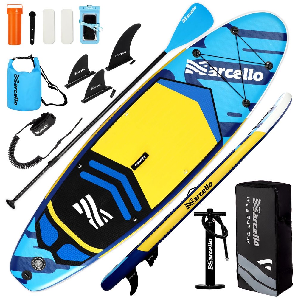 Marcello Paddle Board, Ultra-Light 106 x 33 x 6 Inflatable Paddle Board with Backpack, Pump, Non Slip Mat, Phone Case and Repair Kit for Youth Adults (Simplicity(with Waterproof Bag))