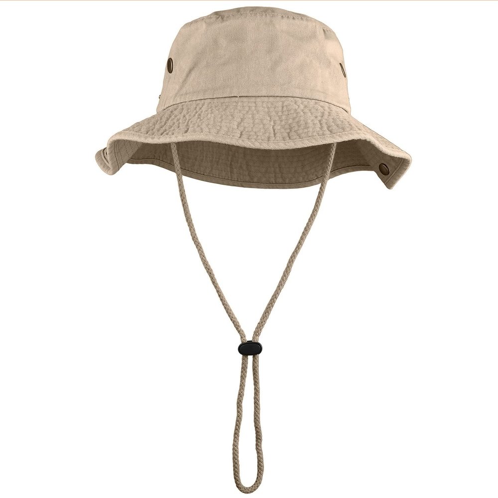 Wide Brim Hiking Fishing Safari Boonie Bucket Hats 100% Cotton UV Sun Protection for Men Women Outdoor Activities S/M Khaki