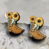 8pcs Western Vintage Cowgirl Cowboy Natural Wooden Stud Earrings Bulk Cattle Head Boot Cactus Hat Lightning Bolt Print for Women Handmade Tribal Animal Jewelry view 3