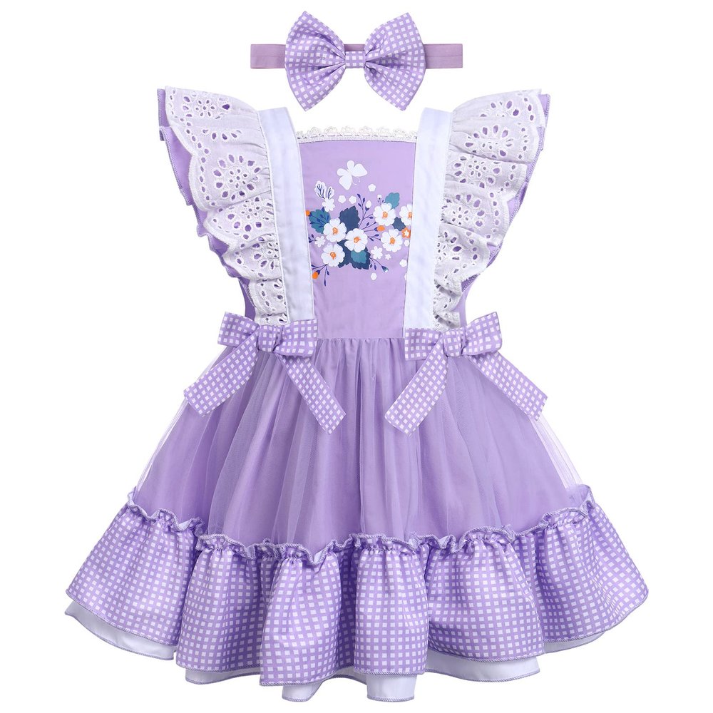 2 Year Old Birthday Outfit Girl - Hippie Groovy Style Photography Props - Ruffle Tutu Dress First Birthday Outfits Casual Summer Clothes Princess Photoshoot Set Purple & Butterfly 12-18 Months