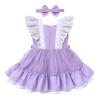 2 Year Old Birthday Outfit Girl - Hippie Groovy Style Photography Props - Ruffle Tutu Dress First Birthday Outfits Casual Summer Clothes Princess Photoshoot Set Purple & Butterfly 12-18 Months view 2