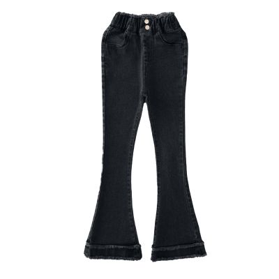 Tollder Girl High Elastic Waist Flare Slimming Leg Pants Casual Long Bell Bottom Jeans Toddler Girl (Black, 4-5 Years)