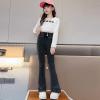 Tollder Girl High Elastic Waist Flare Slimming Leg Pants Casual Long Bell Bottom Jeans Toddler Girl (Black, 4-5 Years) view 4
