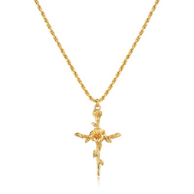 LADYGD Cross Necklace for Women 14K Gold Plated Birth Flower Necklaces Rope Cross Pendant Fashion Gold Jewelry Birthday Gifts 12 Month 19.5" Morning Glory
