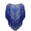 Women 1920S Shawl With Tassels Beaded Fringe Sheer Mesh Wraps Flapper Cover Up royal blue one size view 1