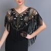 Women 1920S Shawl With Tassels Beaded Fringe Sheer Mesh Wraps Flapper Cover Up royal blue one size view 2