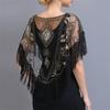 Women 1920S Shawl With Tassels Beaded Fringe Sheer Mesh Wraps Flapper Cover Up royal blue one size view 3