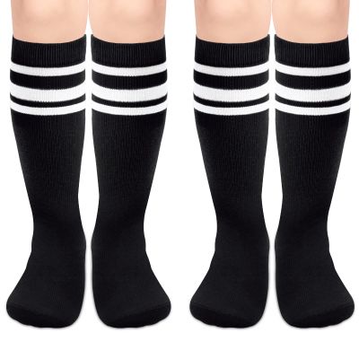 Sarfel Boys & Girls Unisex Kids Knee-High Striped Tube Socks, 4 Count, Black & White, S & M, 3-6 Years