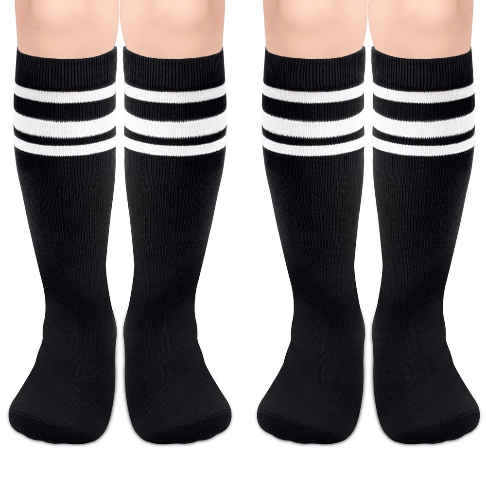 Sarfel Boys & Girls Unisex Kids Knee-High Striped Tube Socks, 4 Count, Black & White, S & M, 3-6 Years