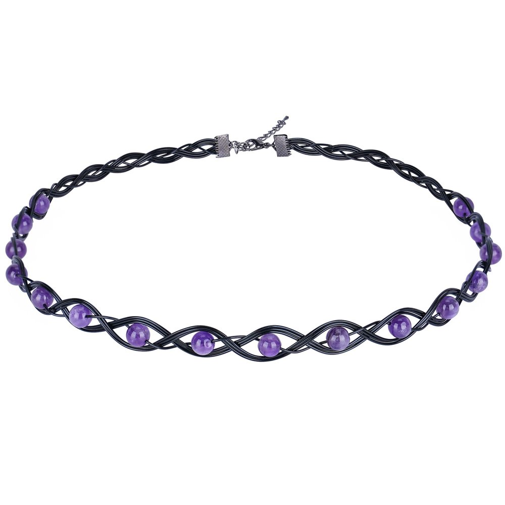 CoTeeZa Handmade Amethyst Braided Crown Fairy Elven Circlet Viking Healing Crystal Headband Tiara for Women Men Renaissance Cosplay Headpiece for Gift Wedding Prom Quinceanera Meditation