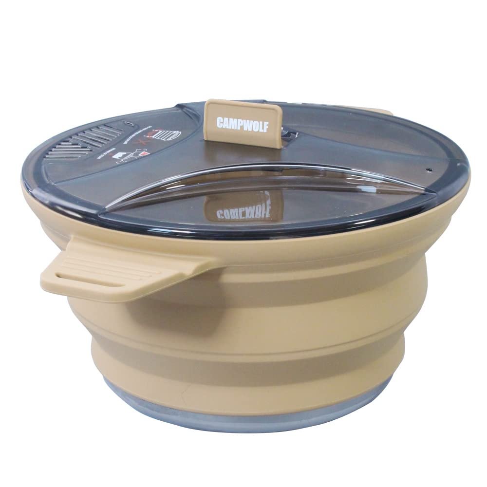 CAMPWOLF 2.5L Collapsible Camping Cook Pot,Portable Cookware for Outdoor Hiking (Khaki)