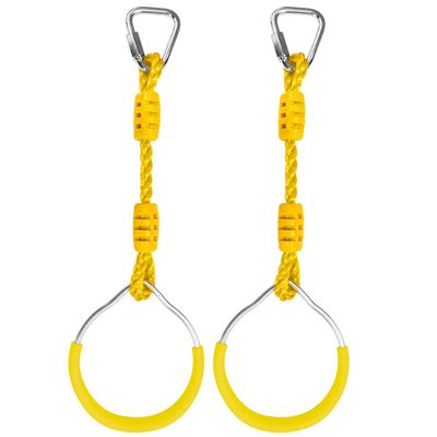 Swing Ninja Ring Indoor Outdoor Backyard PlaySet Fitness Gymnastic Training Equipment, 2 Pack Yellow Hanging Jungle Gym Fist Trapeze Monkey Bars Climbing Ring Ninja Warrior Obstacle Course Attachments