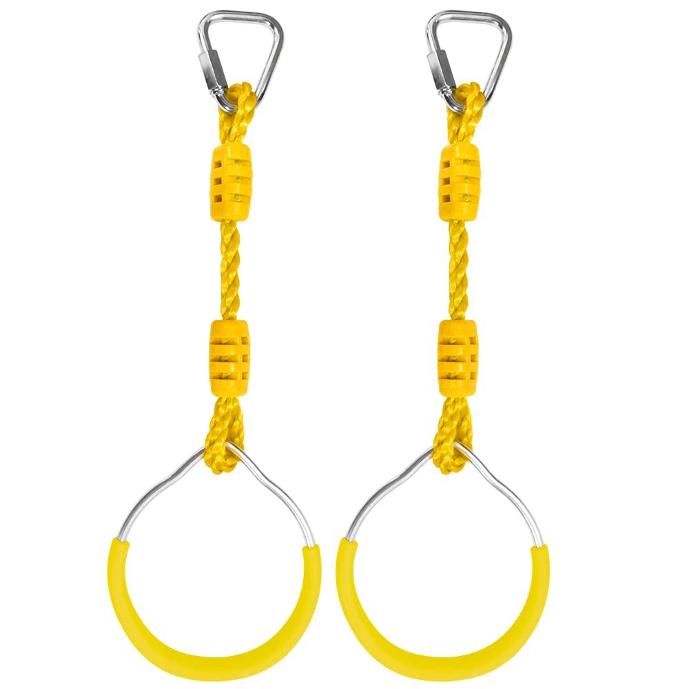 Swing Ninja Ring Indoor Outdoor Backyard PlaySet Fitness Gymnastic Training Equipment, 2 Pack Yellow Hanging Jungle Gym Fist Trapeze Monkey Bars Climbing Ring Ninja Warrior Obstacle Course Attachments