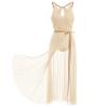 AFAVOM Lyrical Dance Costume for Women Adult Contemporary Dance Dress Lyrical Dancewear Sleeveless Ballet Leotard Bodysuit + Flowy Tulle Long Sheer Wrap Skirt 2PCS Lyrical Dance Outfit Champagne L view 4