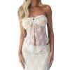 NUFIWI Women Lace Trim Strapless Tube Top Y2k Off Shoulder Backless Bandeau Top Knitted Aesthetic Crop Tank Top(Mesh Lace White,Medium) view 1