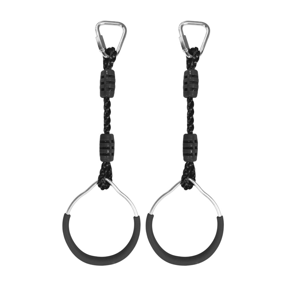 Hanging Ninja Gymnastic Ring Swing Monkey Bar Climbing Bar Jungle Fist For Outdoor Indoor Backyard Activities, 2 Pack Black Obstacle Course Rings Workout Playground Training Equipment Trapeze Play Set