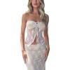 NUFIWI Women Lace Trim Strapless Tube Top Y2k Off Shoulder Backless Bandeau Top Knitted Aesthetic Crop Tank Top(Mesh Lace White,Large) view 2