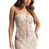 NUFIWI Women Lace Trim Strapless Tube Top Y2k Off Shoulder Backless Bandeau Top Knitted Aesthetic Crop Tank Top(Mesh Lace White,Large) view 3