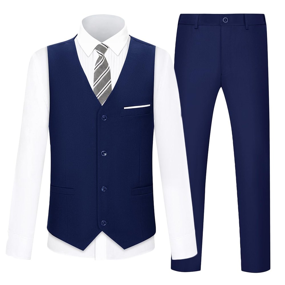 Boy's Blue Suit Kids Navy Blue Ring Bearer Wedding Suits Vest and Pants Set for Little Boy Formal Dresswear Size 6