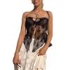 NUFIWI Women Lace Trim Strapless Tube Top Y2k Off Shoulder Backless Bandeau Top Knitted Aesthetic Crop Tank Top(Mesh Lace Black,Large) view 1