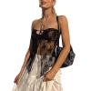 NUFIWI Women Lace Trim Strapless Tube Top Y2k Off Shoulder Backless Bandeau Top Knitted Aesthetic Crop Tank Top(Mesh Lace Black,Large) view 2