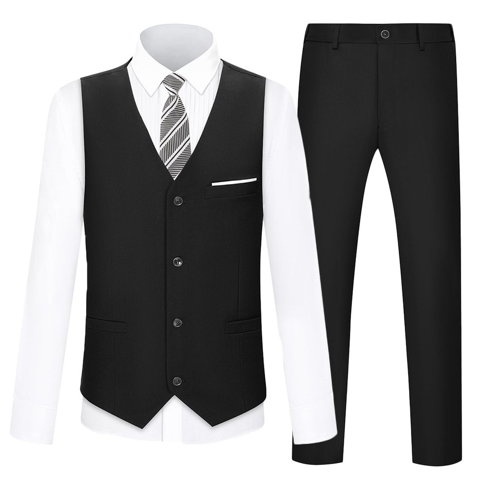 KEYWANTS Boys Suit for Kids Formal Black Tuxedo Suits Vest and Pants Set Toddler Boy Dress Clothes for Wedding Size 7
