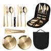 Travel Portable Gold Silverware Set With Case Stainless Steel Camping Flatware Set 10 Piece Modern Cutlery Tableware Utensils Set for Picnic and Other Outdoor Activities Mirror Polished view 1