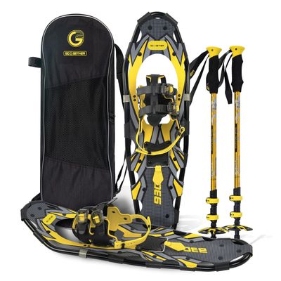 G2 30 Inches Yellow Light Weight Snowshoes for Women Men Youth, Set with Trekking Poles, Tote Bag, Special EVA Padded Ratchet Binding, Heel Lift, Toe Box