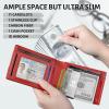 GSOIAX Men's Slim RFID Blocking Leather Wallet with Money Clip Minimalist Carbon Fiber Bifold Credit Card Holder 11 Card Slots Gift Box Included(Leather red) view 3