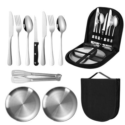 Travel Portable Silverware Set With Case Stainless Steel Camping Flatware Set 10 Piece Modern Cutlery Tableware Utensils Set for Picnic and Other Outdoor Activities Mirror Polished