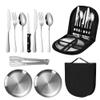 Travel Portable Silverware Set With Case Stainless Steel Camping Flatware Set 10 Piece Modern Cutlery Tableware Utensils Set for Picnic and Other Outdoor Activities Mirror Polished view 1