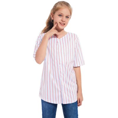 BAICAIYU Kids Baseball Jersey Solid Button Down Shirts Sports Uniform for Boy Gril Softball Red Stripe