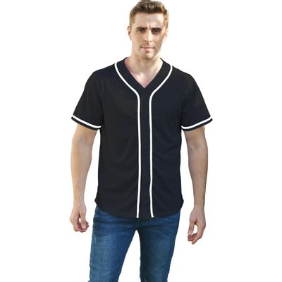 BAICAIYU Men's Baseball Jersey Sports Softball Shirt Short Sleeve Club Casual Wear Fashion Button V-Neck Wide Stripe (Black,S,Small)
