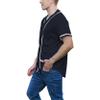 BAICAIYU Men's Baseball Jersey Sports Softball Shirt Short Sleeve Club Casual Wear Fashion Button V-Neck Wide Stripe (Black,S,Small) view 2