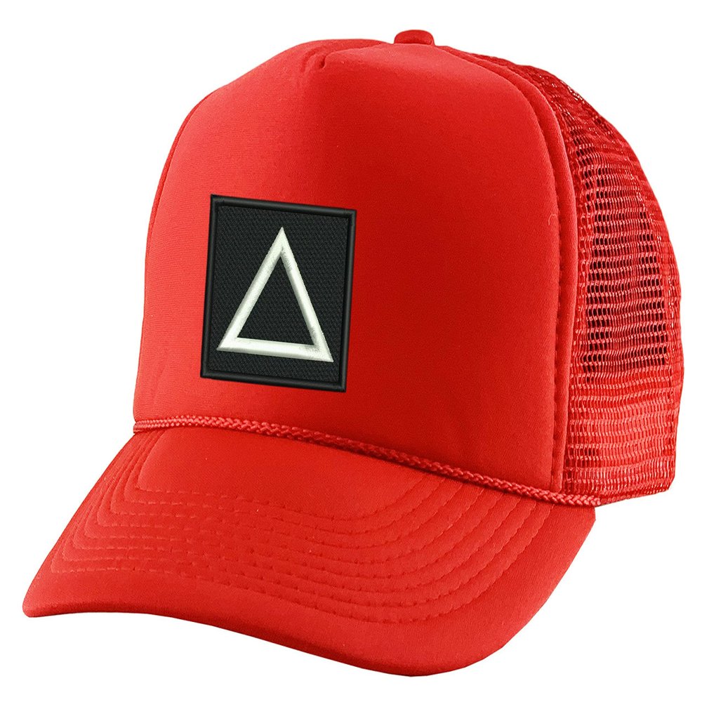 Circle Triangle Square Korean Game Icon Trucker Hat Embroidered Adult Baseball Cap Adjustable Snapback (Red-Triangle)