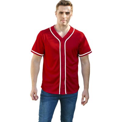 Men's Baseball Jersey Sports Softball Shirt Short Sleeve Club Casual Wear Fashion Button V-Neck Wide Stripe (Red,XXL,XX-Large)