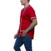 Men's Baseball Jersey Sports Softball Shirt Short Sleeve Club Casual Wear Fashion Button V-Neck Wide Stripe (Red,XXL,XX-Large) view 2