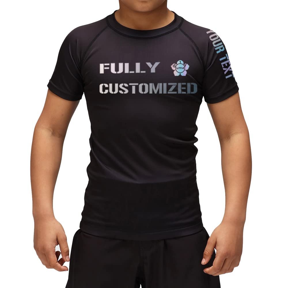 DIYUME Custom Kid's Compression Shirts Rash Guard Tee for Gym School Training Hiking Softball,Short Sleeve Age-4 XXS
