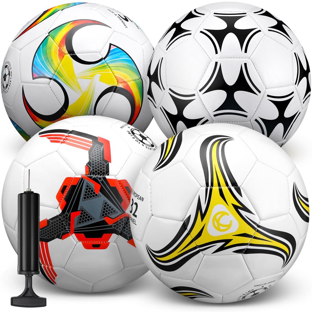 Tradder 4 Pack Soccer Balls with Pump Size 3 4 5 Deflated Soccer Balls for Outdoor Indoor League Game Sport Practice Training Gift for Kids Youth Teens Adult(Mixed Style,Size 5)
