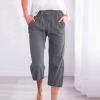 QWENTMTNTY Plus Size Capris Pants for Women Cotton Linen Wide Leg Casual Summer Comfy High Waisted Loose Crop Pants Pockets view 2