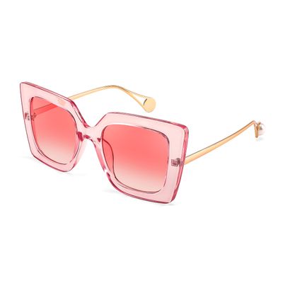 FEISEDY Sunglasses Womens Trendy, Oversized Square Shades, Pearl Inlay Cat Eye Frame UV400 Protection B2625,Clear Pink/Gradient Pink