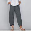 QWENTMTNTY Plus Size Capris Pants for Women Cotton Linen Wide Leg Casual Summer Comfy High Waisted Loose Crop Pants Pockets view 2